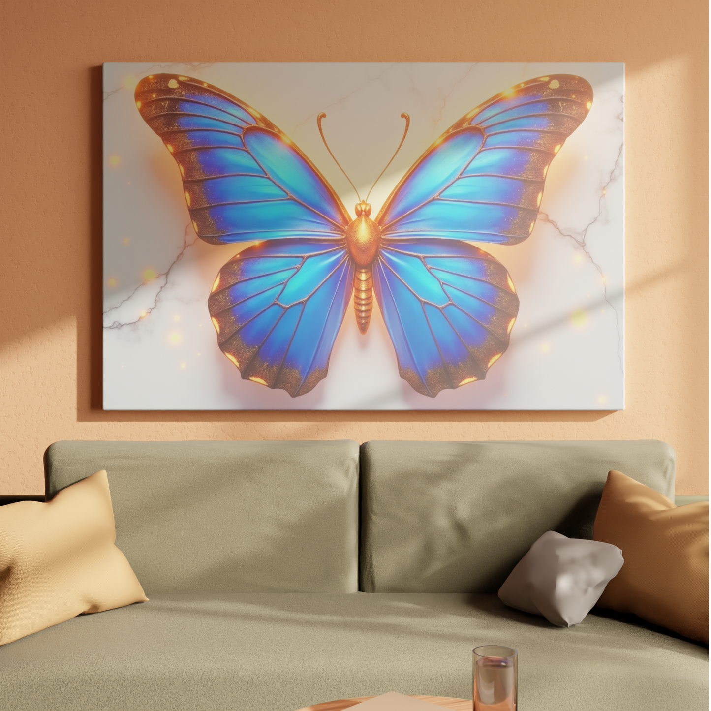 Glowing Azure Butterfly on Marble
