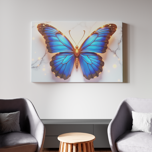 Glowing Azure Butterfly on Marble