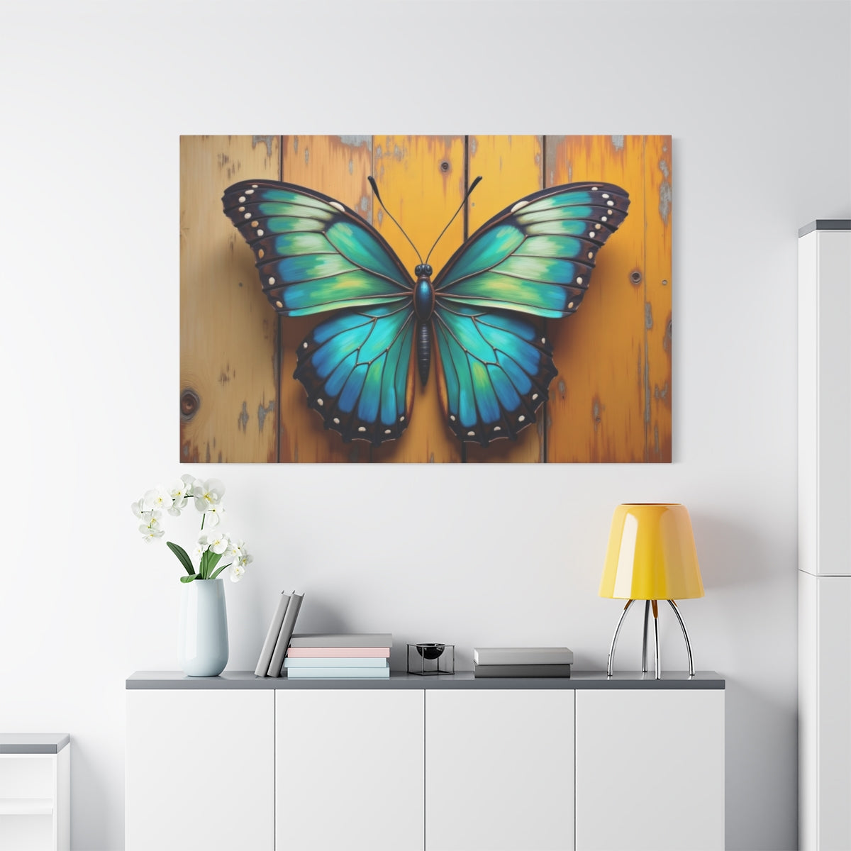 Vibrant Butterfly on Rustic Canvas