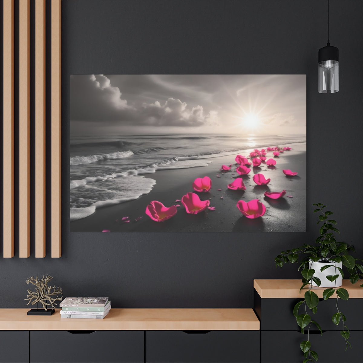 Monochrome Serenity with Rose Petals