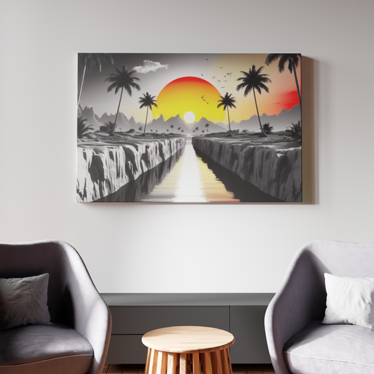 Sunset Oasis: Bold Palms Meet Fiery Sky