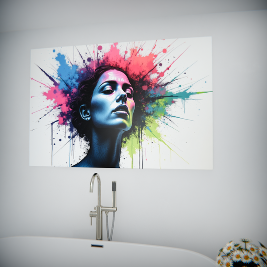 Chromatic Explosion Behind Blue Muse
