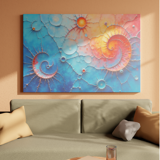 Celestial Spirals in Blue and Coral