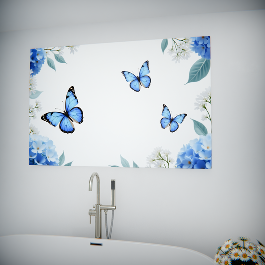 Blue Butterfly Dance Amid Blossoms