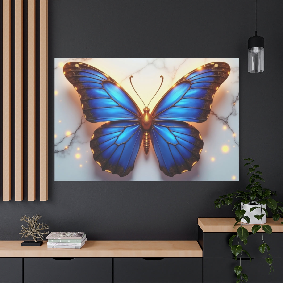 Glowing Azure Butterfly on Marble