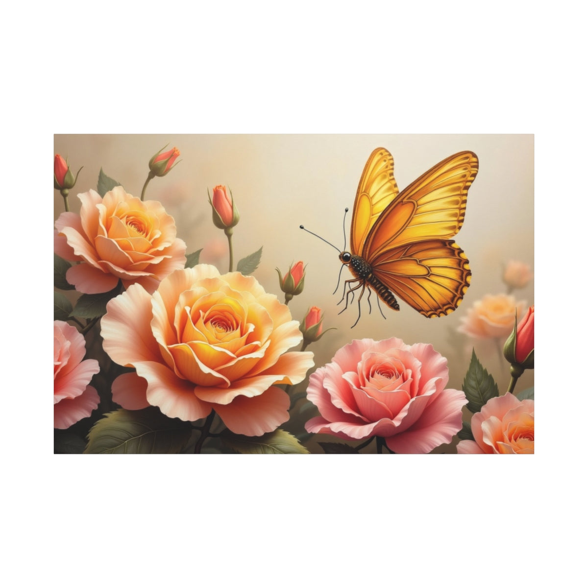 Golden Butterfly and Rose Harmony