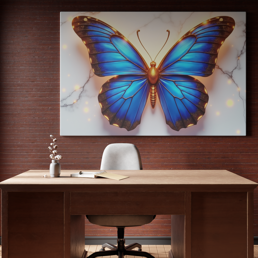 Glowing Azure Butterfly on Marble