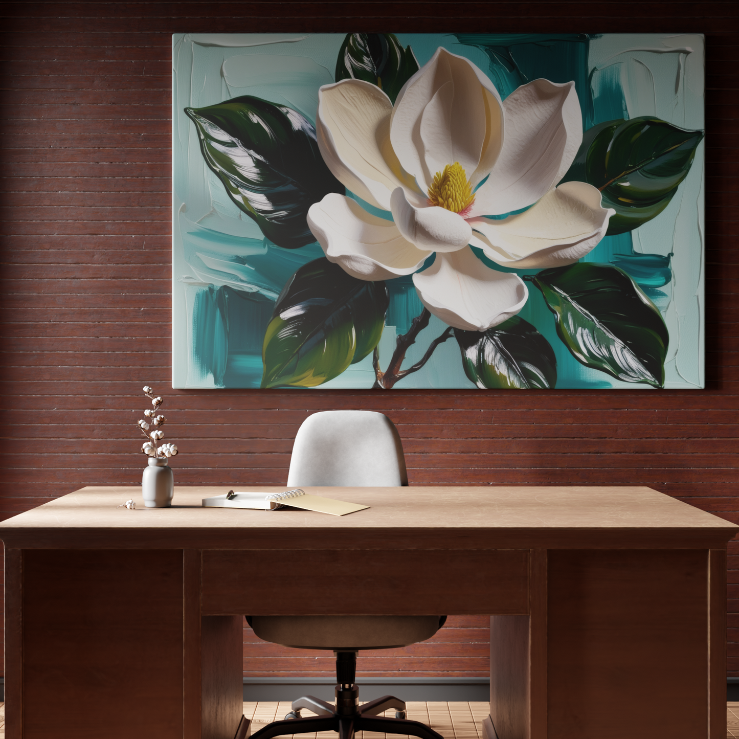 Magnolia Elegance on Teal
