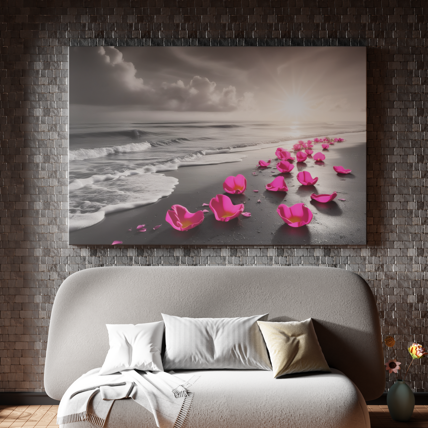 Monochrome Serenity with Rose Petals