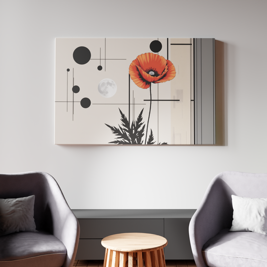 Moonlit Geometry with Crimson Blossom