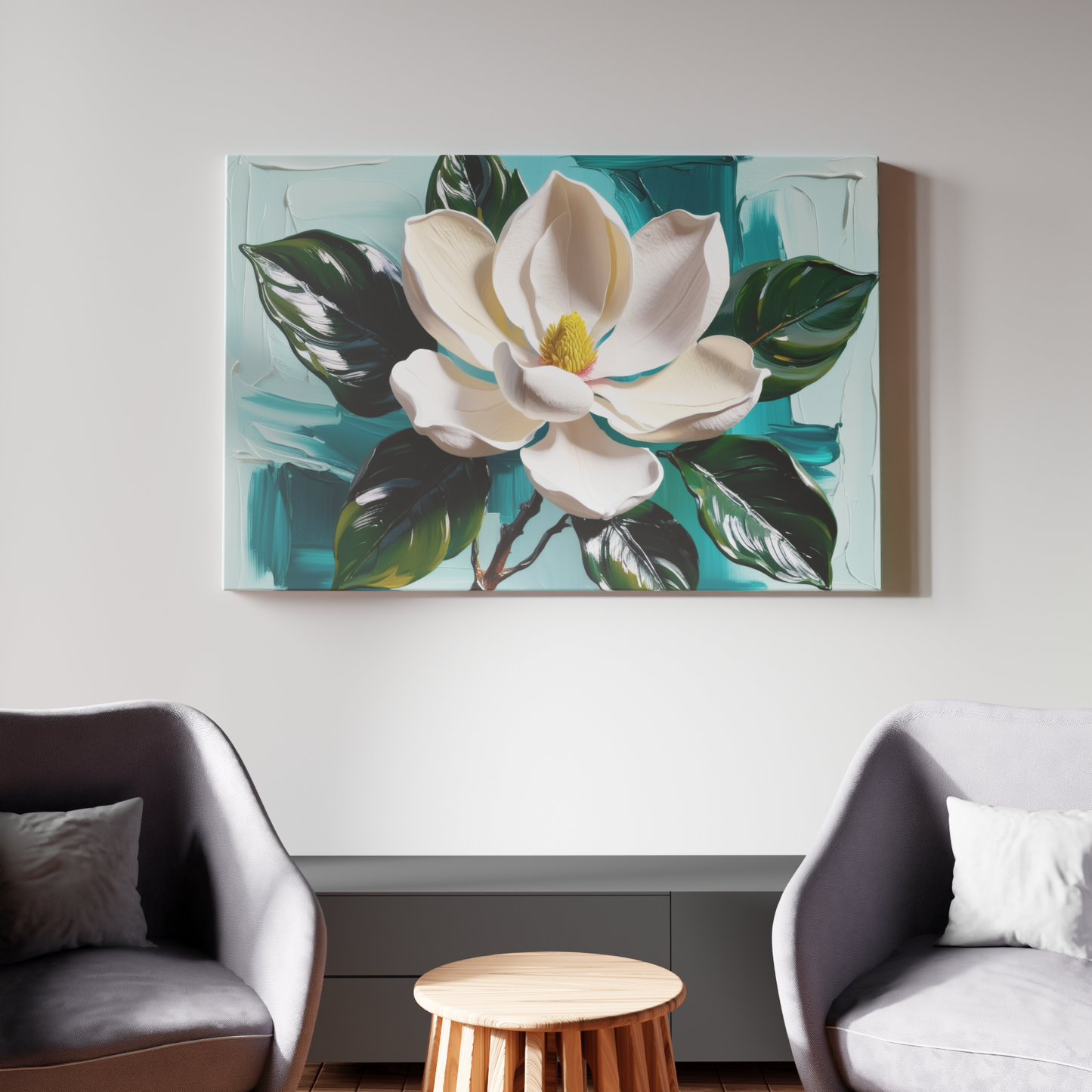 Magnolia Elegance on Teal