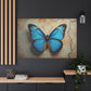 Ethereal Blue Butterfly on Antique Canvas