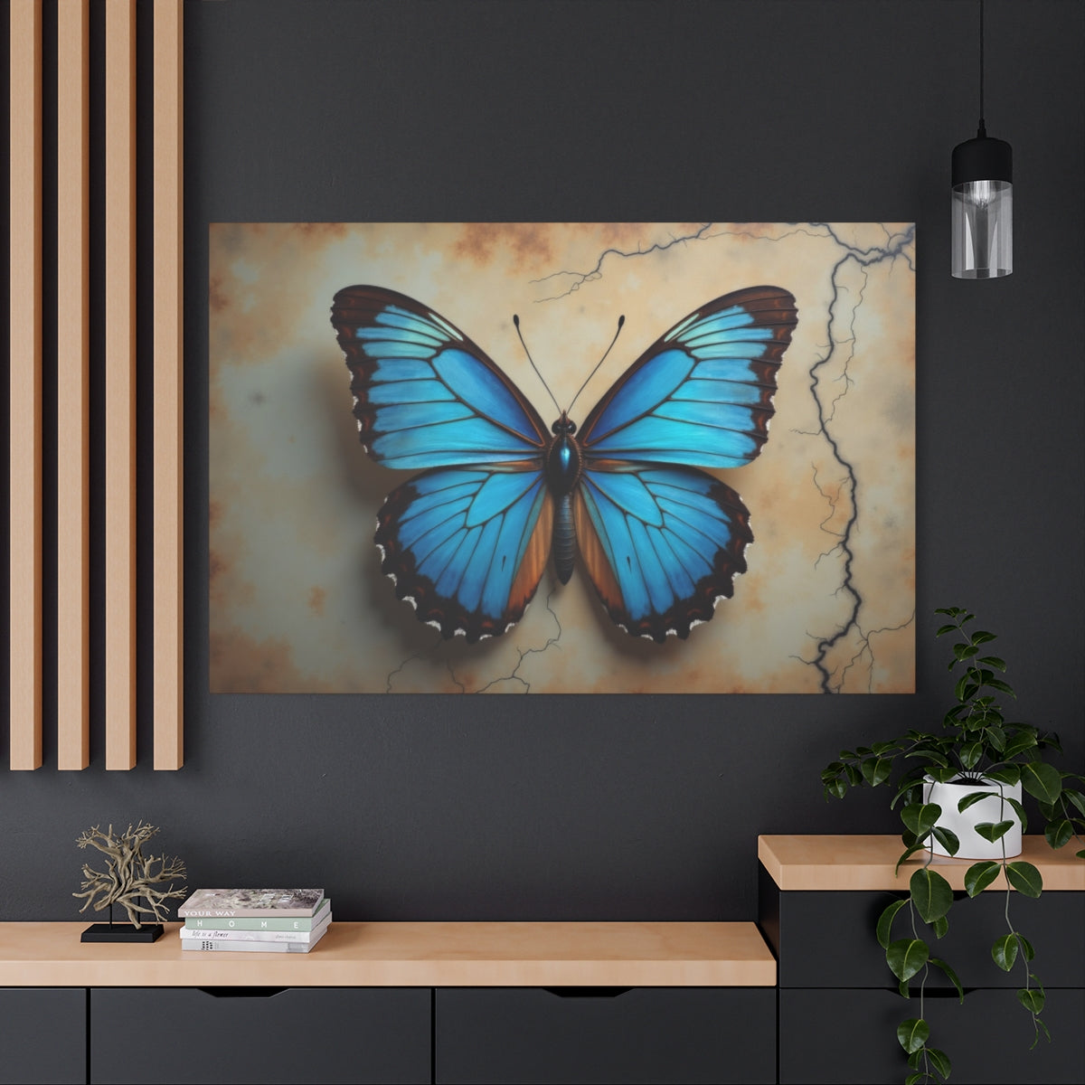 Ethereal Blue Butterfly on Antique Canvas