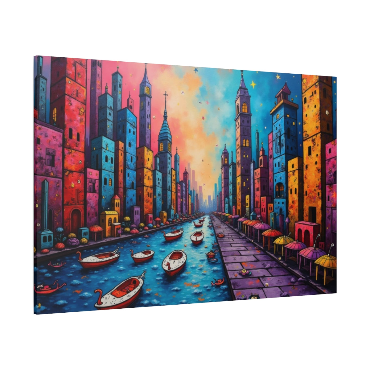 Vibrant Canal in a Neon Cityscape