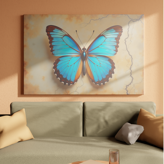 Ethereal Blue Butterfly on Antique Canvas