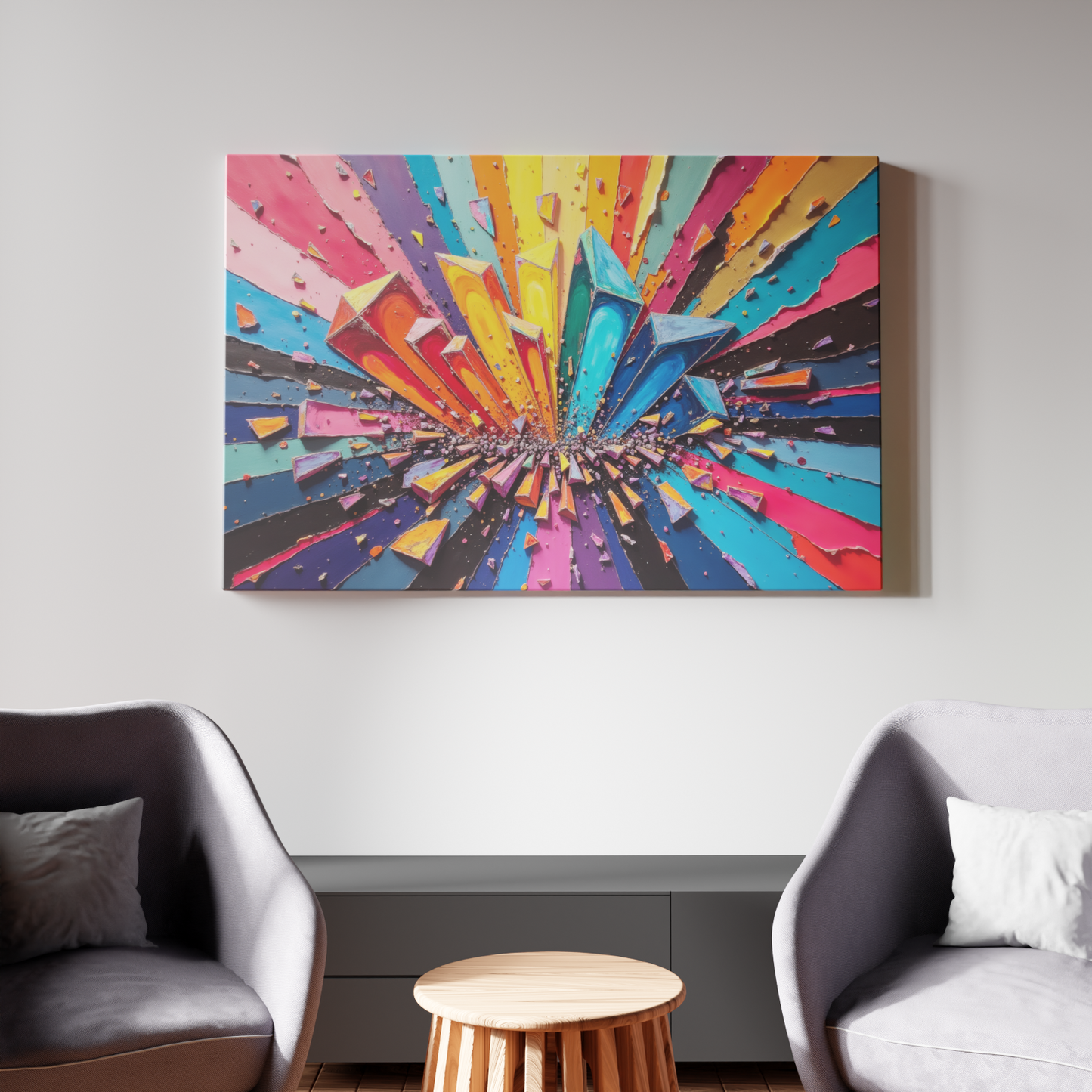 Explosive Spectrum: A Burst of Colorful Shapes